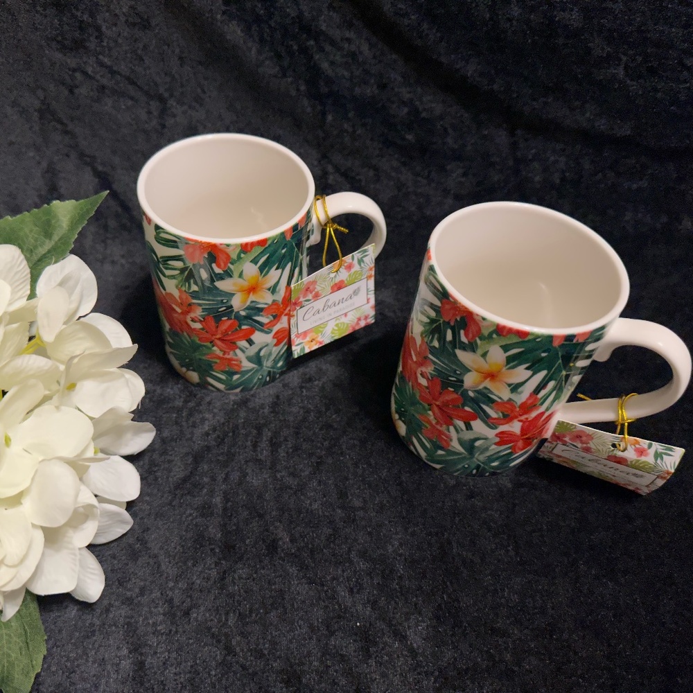 I. Godinger & Co Tropical Coffee Mugs with Parrots NWT Set of 2 Mugs